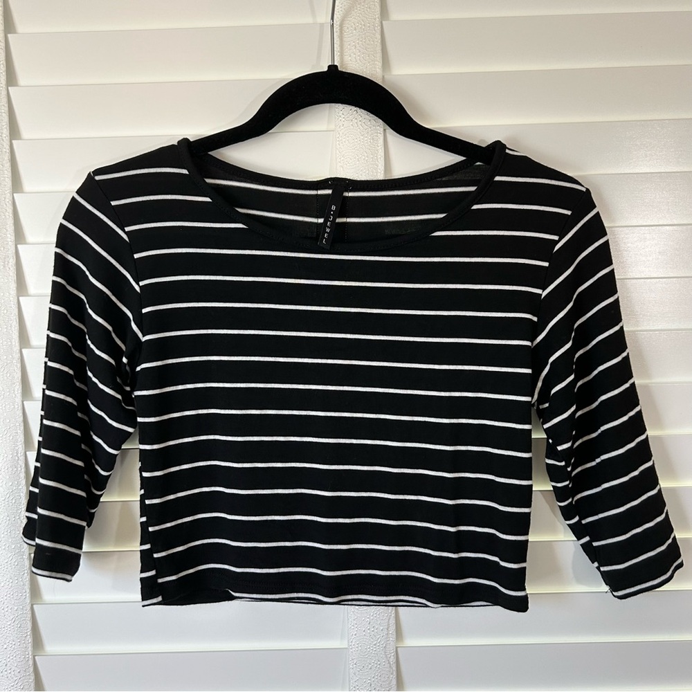 B Jewel Black and White Striped Crop Top
